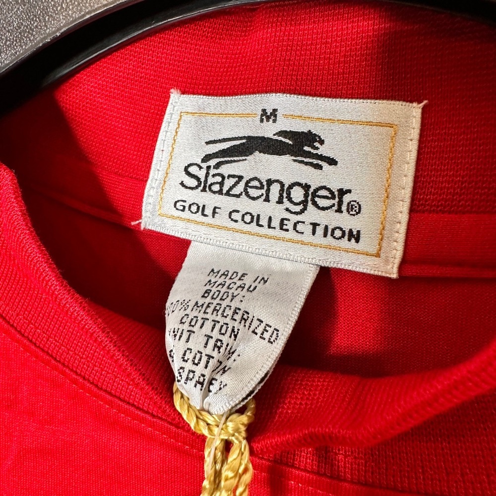 NWT Slazenger Golf Collection Men Red Mock Neck Mercerized Cotton Polo Reunion M - Picture 4 of 6